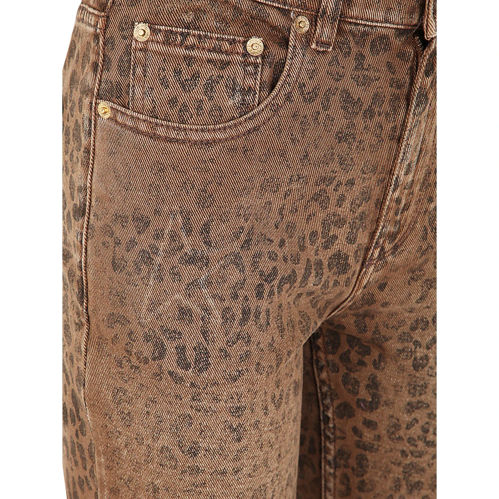 Golden Goose Leopard Print Flare Denim Jeans Brown Dames