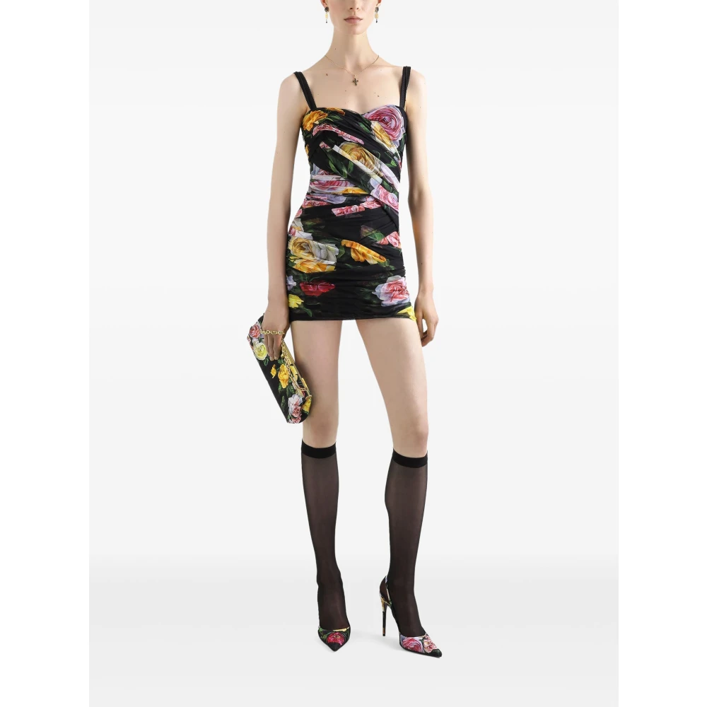 Dolce & Gabbana Zwarte Korsetjurken met Ritssluiting Multicolor Dames