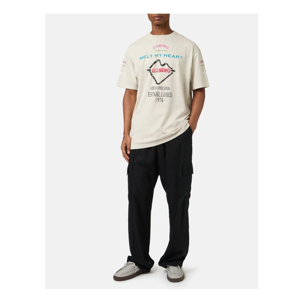 Iceberg Relaxed fit stoffige gekleurde katoenen jersey T-shirt Beige Heren