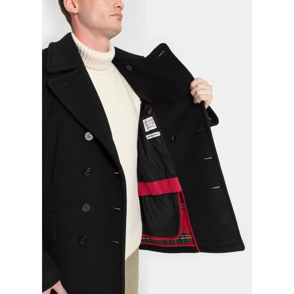 Gloverall Churchill Peacoat in zwart Stewart-L Black Heren