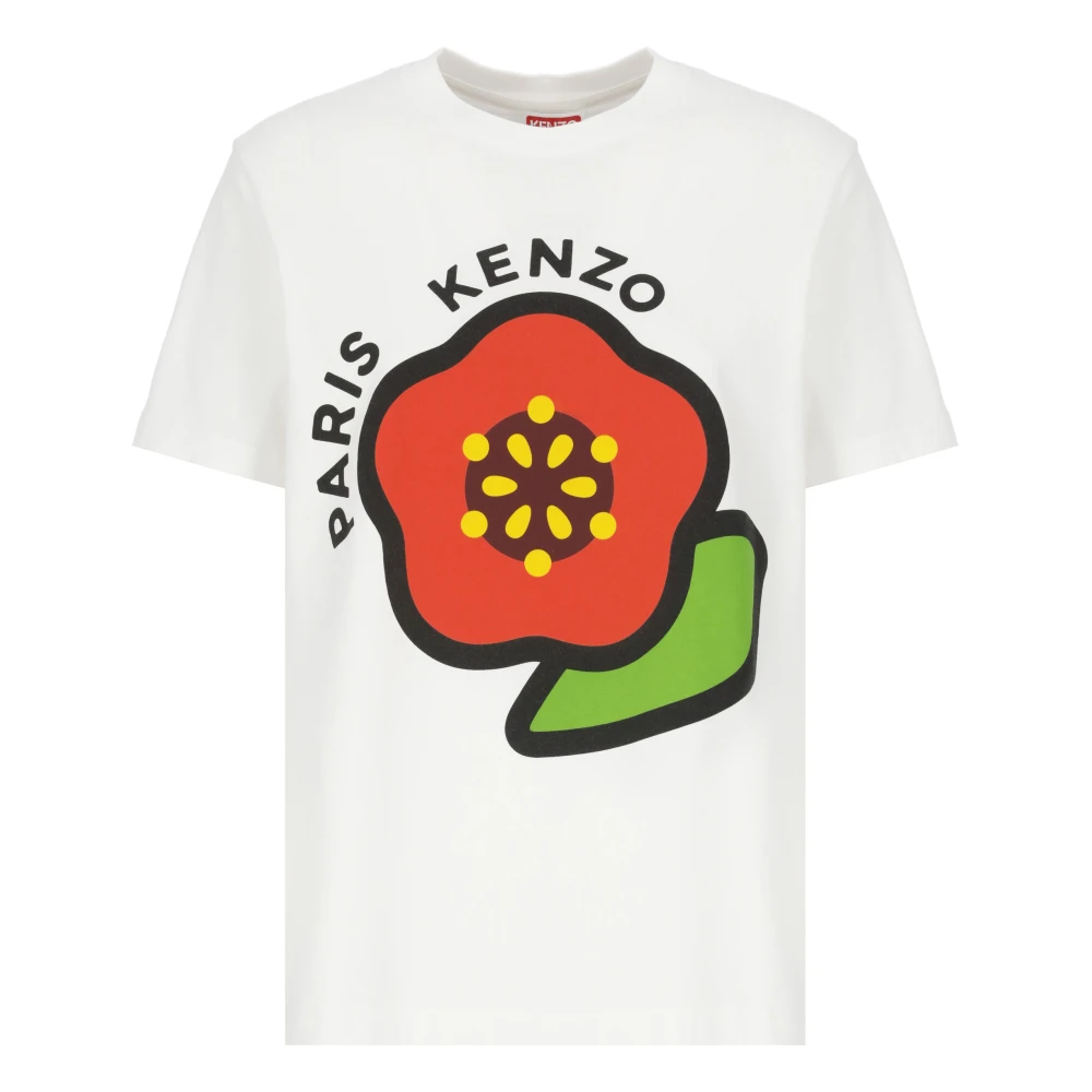 Kenzo Vit Bomull T-shirt med Logotyptryck White, Dam