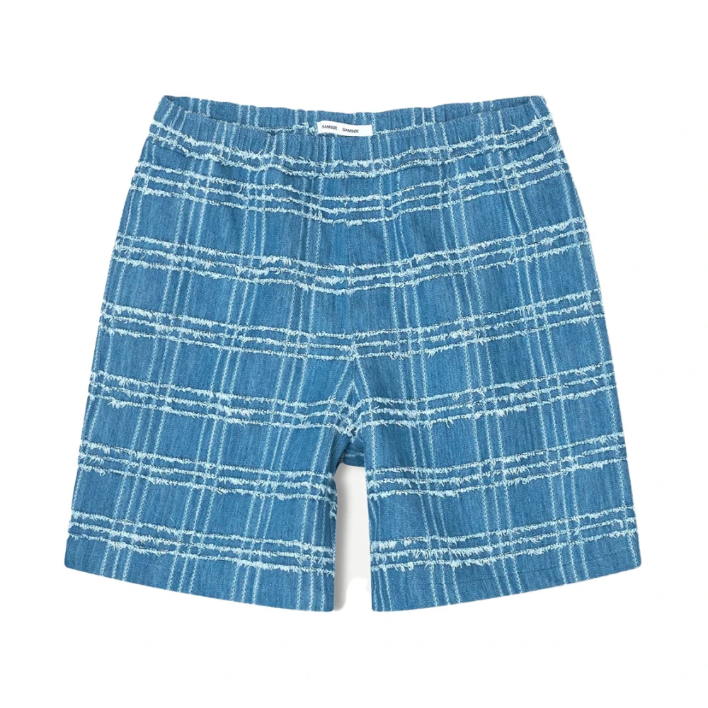 Samsøe Samsøe Rutiga höga midje shorts i regular fit Blue, Herr