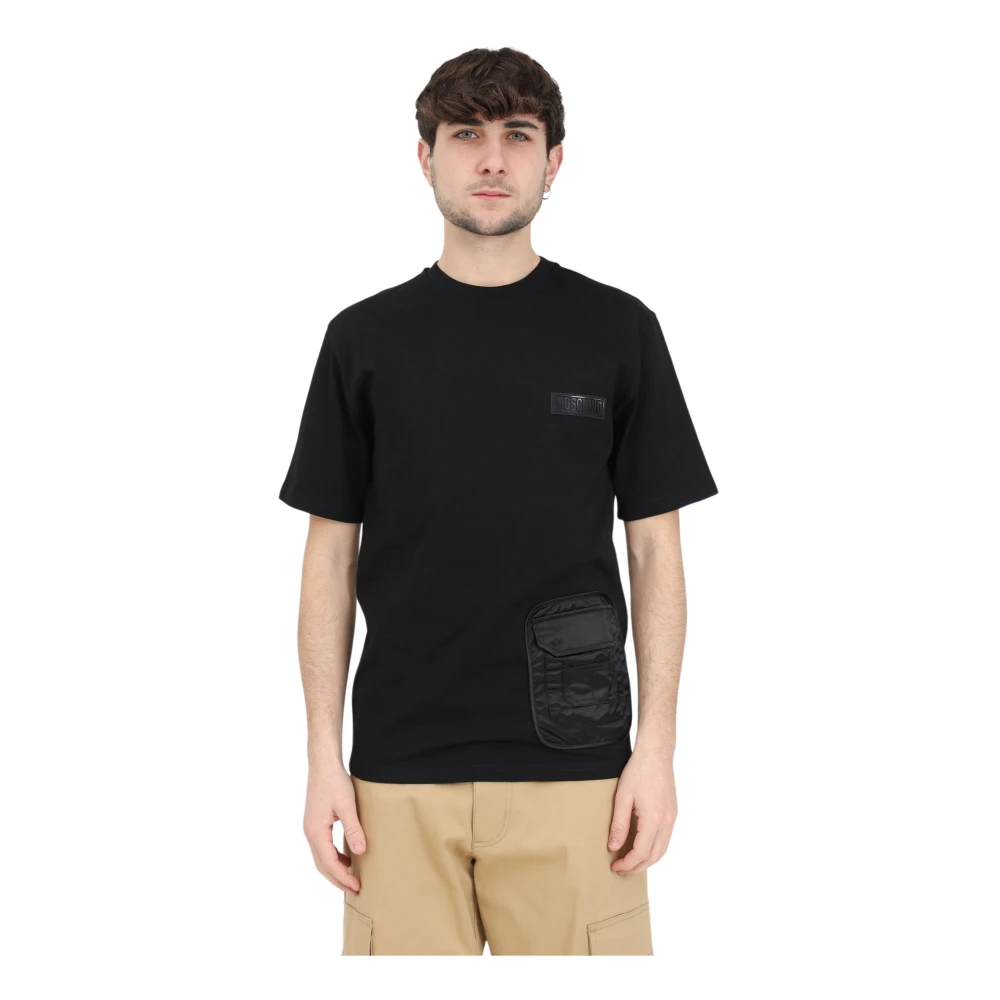 Moschino Heren Zwart Katoenen T-shirt met Multipocket Details Black Heren