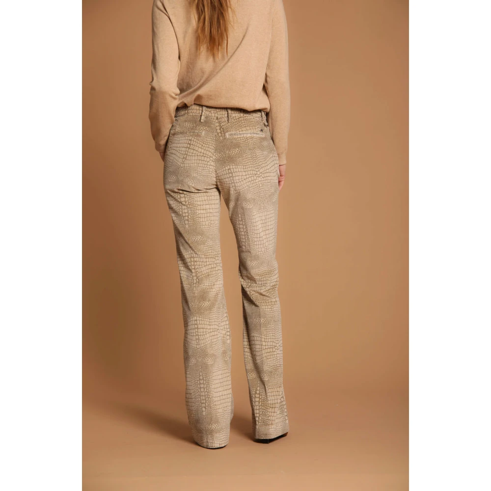 Mason's Fluwelen Krokodillenprint Flare Chino Broek Beige Dames