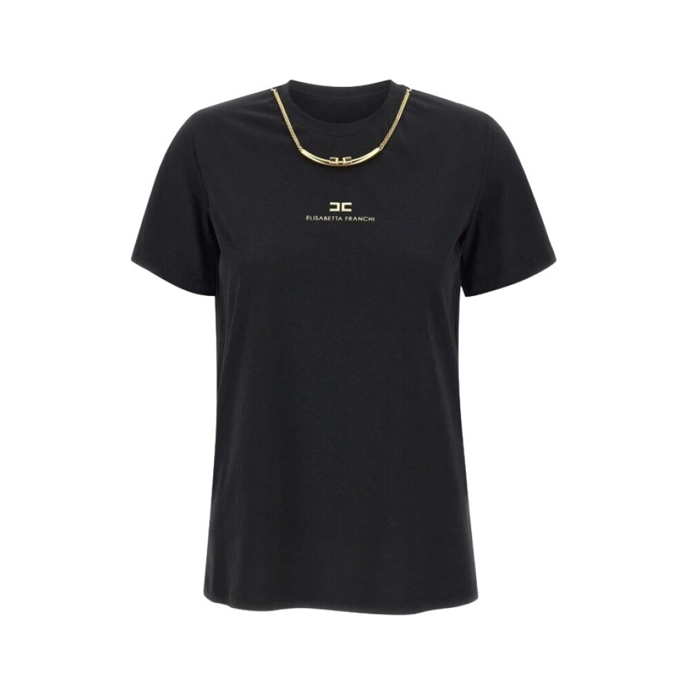 Tシャツ・カットソー ELISABETTA FRANCHI BLACK COTTON T-SHIRT Elisabetta Franchi T-Shirts • Shop T-Shirts from Elisabetta