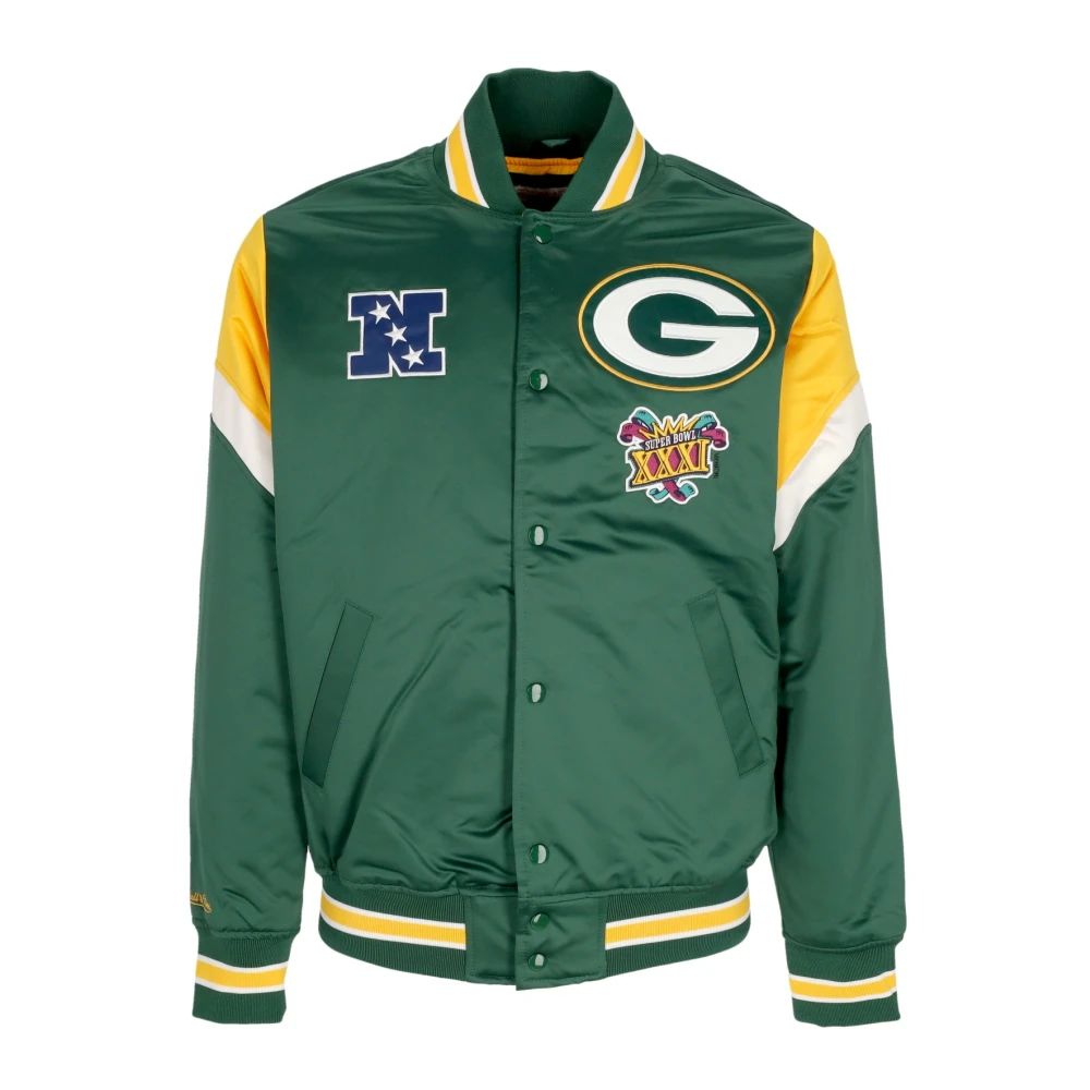 Mitchell & Ness NFL Heavyweight Satin Jacket Original Team Colors Green Heren