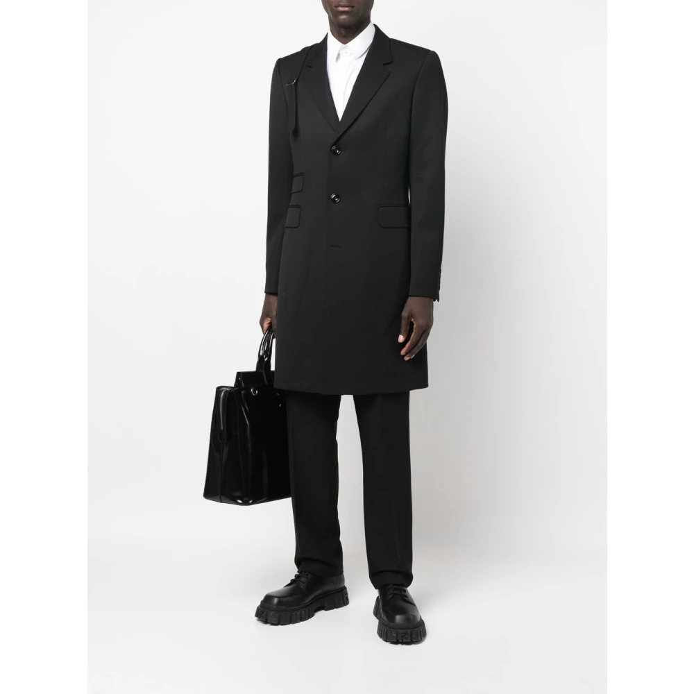 alexander mcqueen Zwarte Wolen Jas met Enkele Rij Knopen en Harnas Schouder Black Heren
