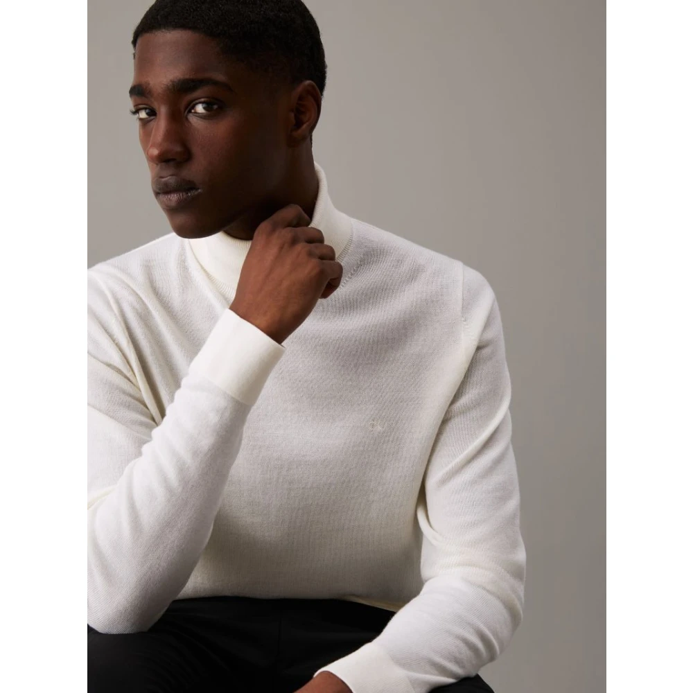 Calvin Klein Merino Wol Rolhals Trui White Heren
