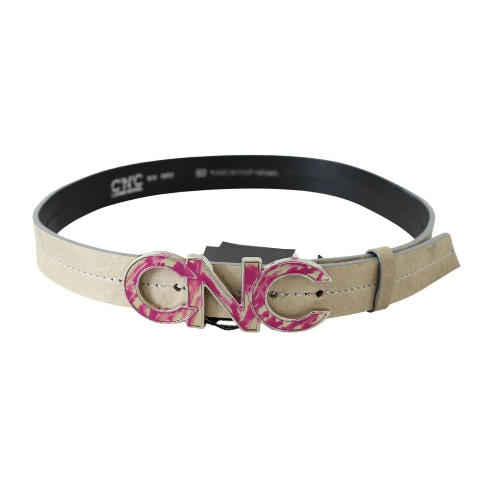 Costume National Women's Beige Leather Fashion Belt With Logo Detail - Belts - One Size - Accessories