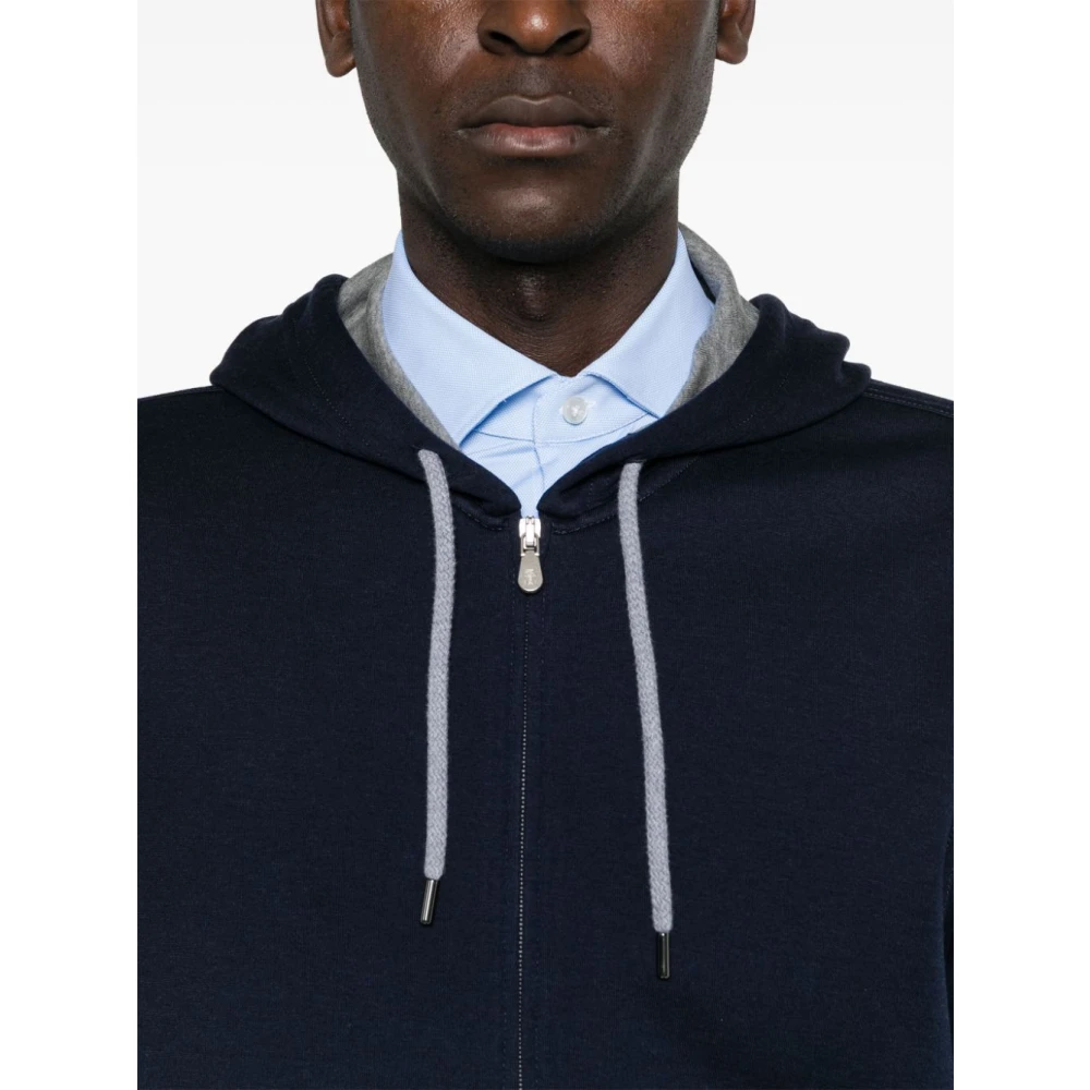 BRUNELLO CUCINELLI Blauwe Hoodie Trui Jersey Katoen Kasjmier Zijde Blue Heren