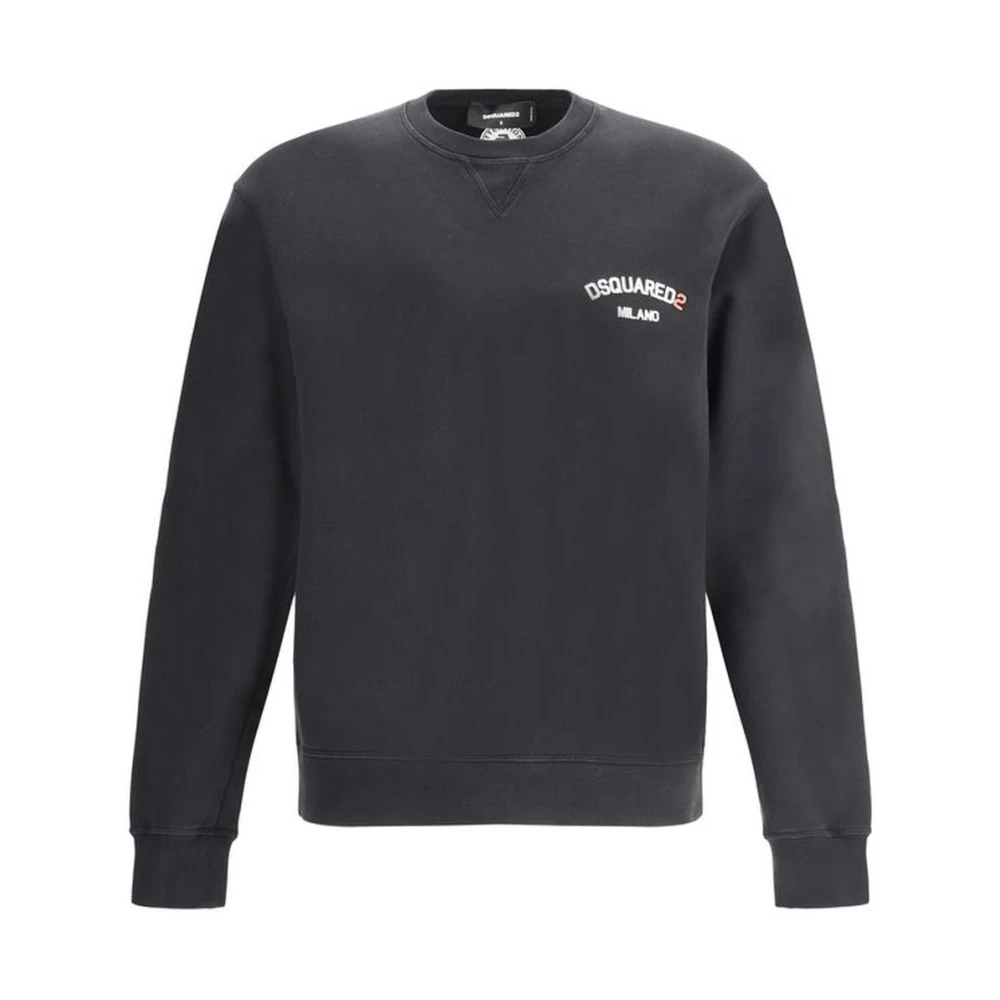 Dsquared2 Monogram Katoenen Sweatshirt met Geribbelde Hals Black Heren