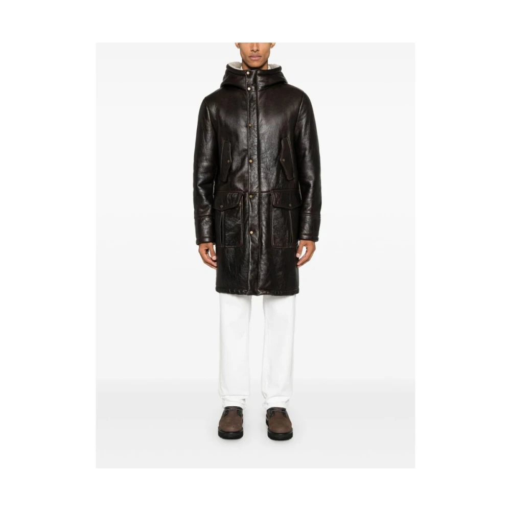 Salvatore Santoro Gestructureerd Leren Hoodie Buitenkleding Brown Heren
