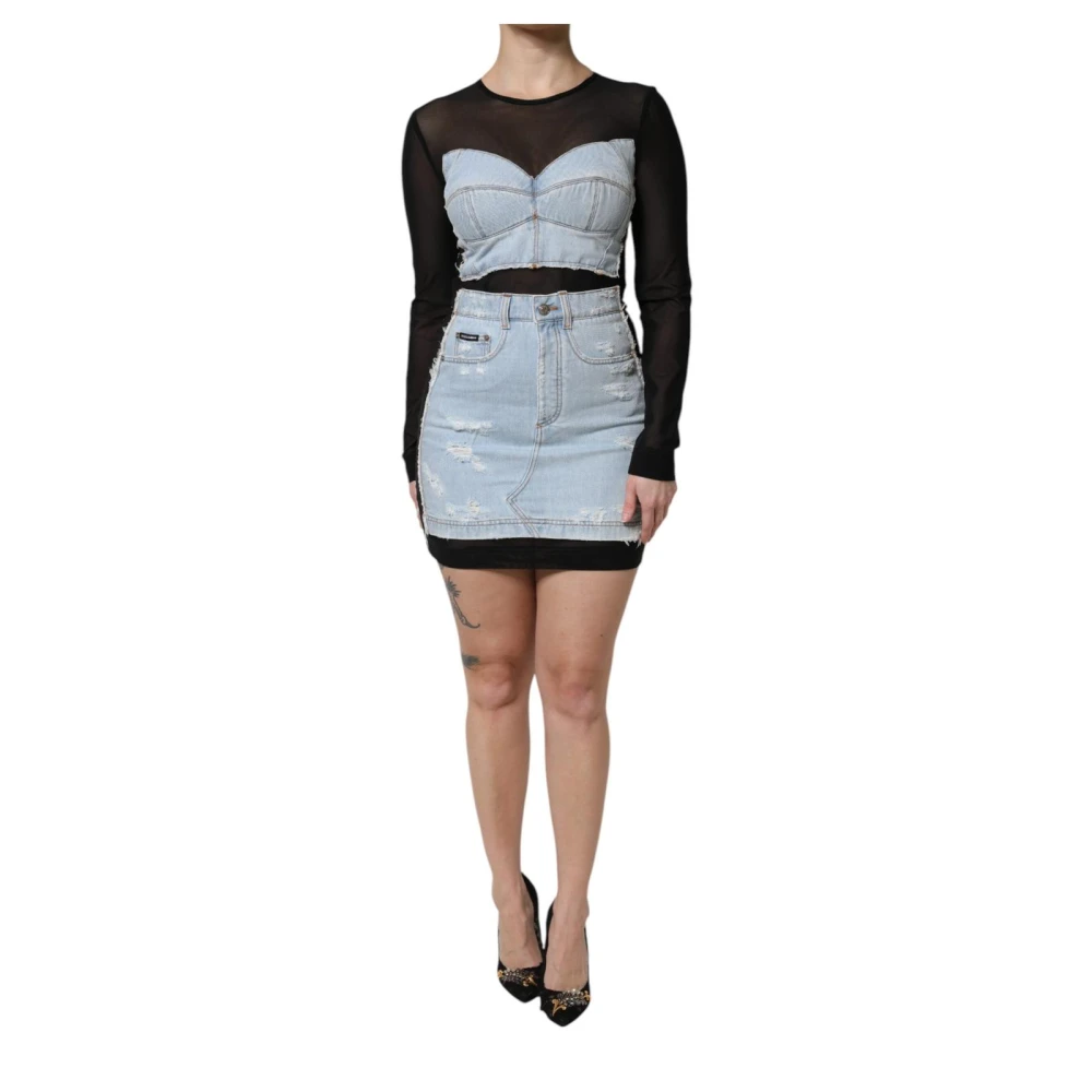 Dolce & Gabbana Blue Short Dresses, Female, S, Black Denim Mini Dress
