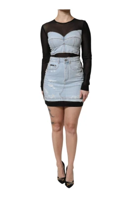 Svart Blå Denim Mini Klänning