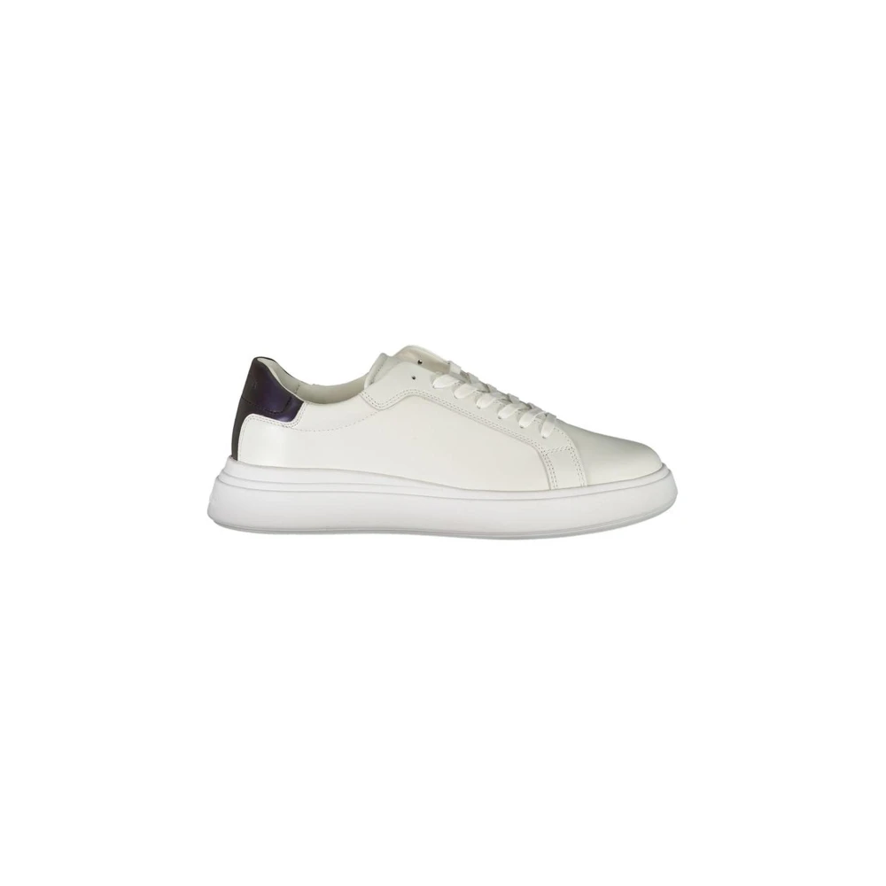 Calvin Klein Men's White Sneakers, 10 Uk, Polyester Sneaker With Laces And Logo Detail