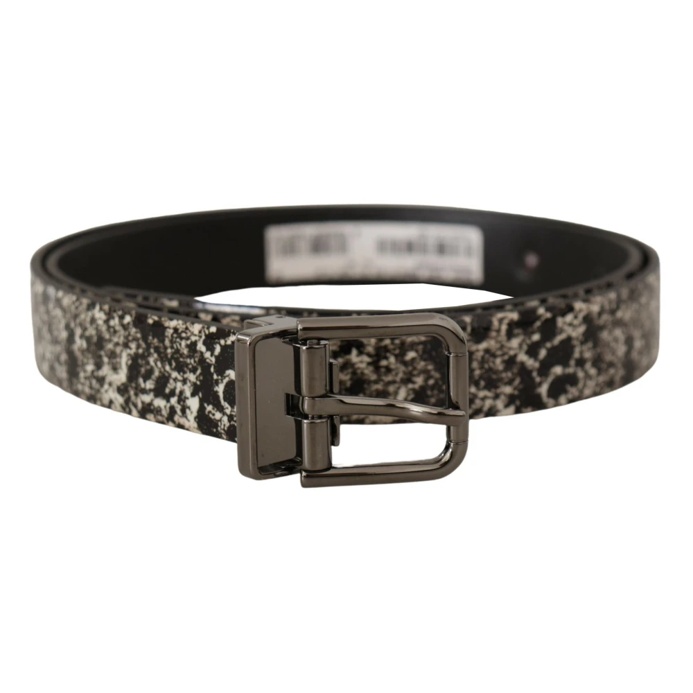 Dolce & Gabbana Black Marble Print Leather Gray Logo Belt - Unisex - Belts - One Size - Accessories