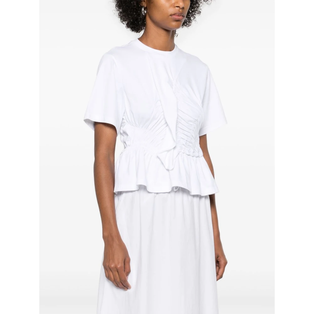 Cecilie Bahnsen Wit Jersey T-shirt met Gerimpelde Details White Dames