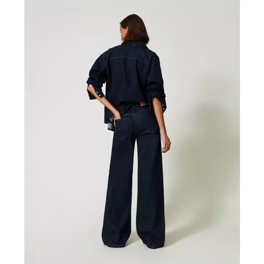 Twinset Wijde Pijp Jeans met Strass Applicatie Blue Dames