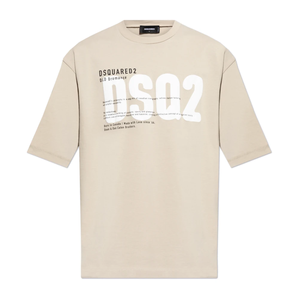 Dsquared2 Katoenen T-shirt met rubberen monogram Beige Heren