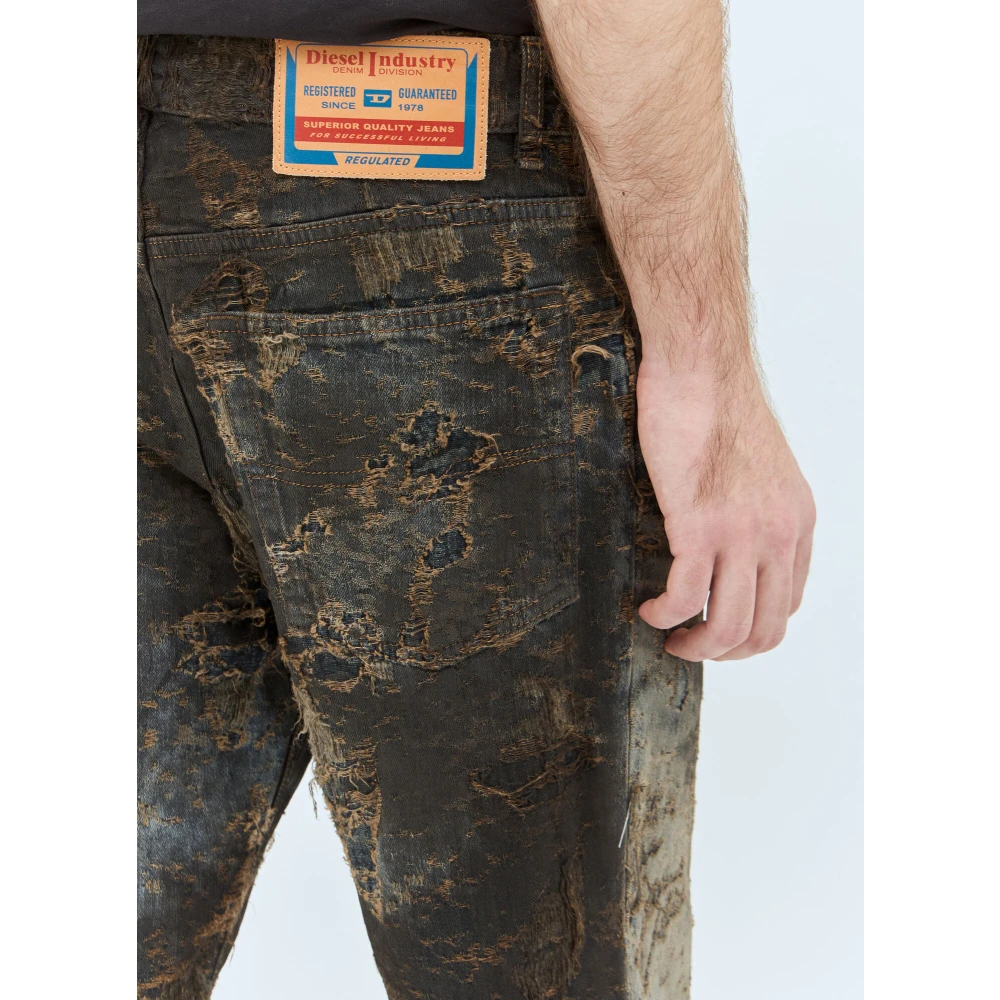 Diesel Coated Jacquard Denim Distressed Jeans Black Heren