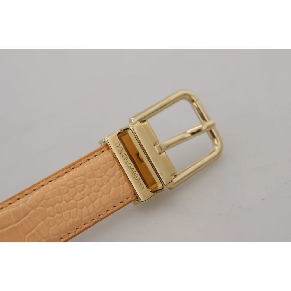Dolce & Gabbana Exotisch Leer Gouden Metalen Gesp Riem Beige Dames