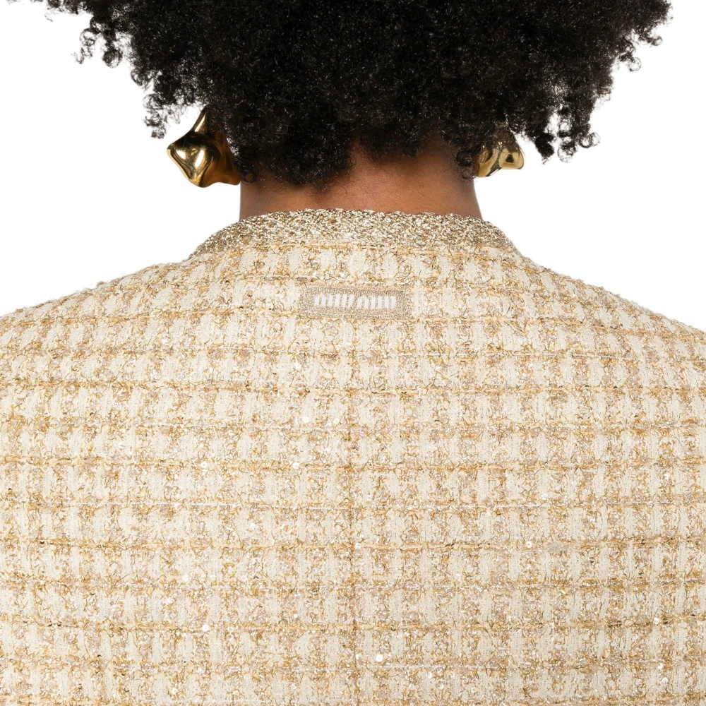 Miu Geruite Lamé Jas met Metallic Textuur Yellow Dames