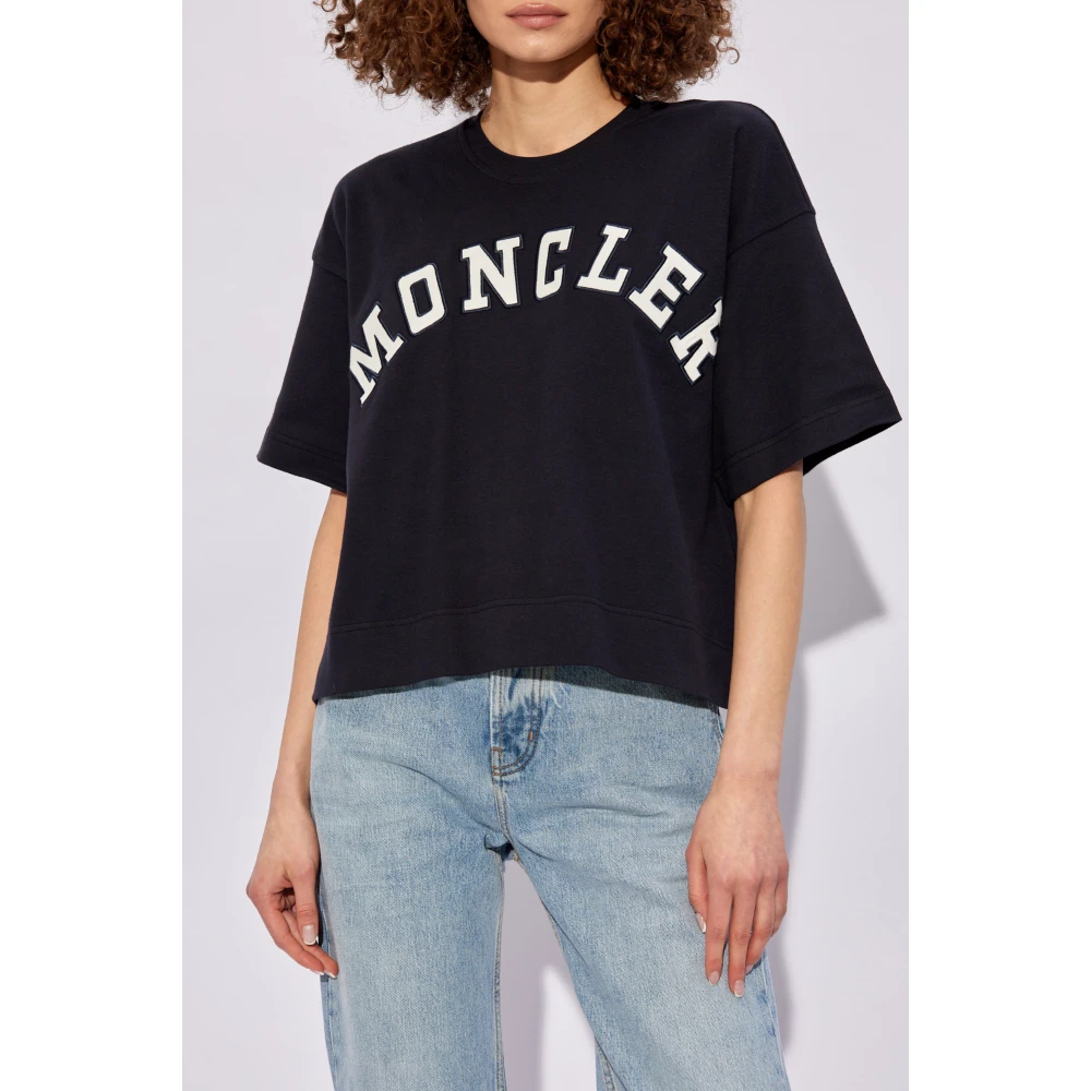 Moncler T-shirt met logo Blue Dames