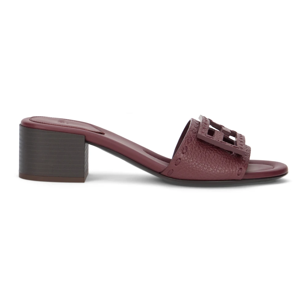 Fendi Women's Red Heeled Mules, 4 Uk, Baguette Leather Slide