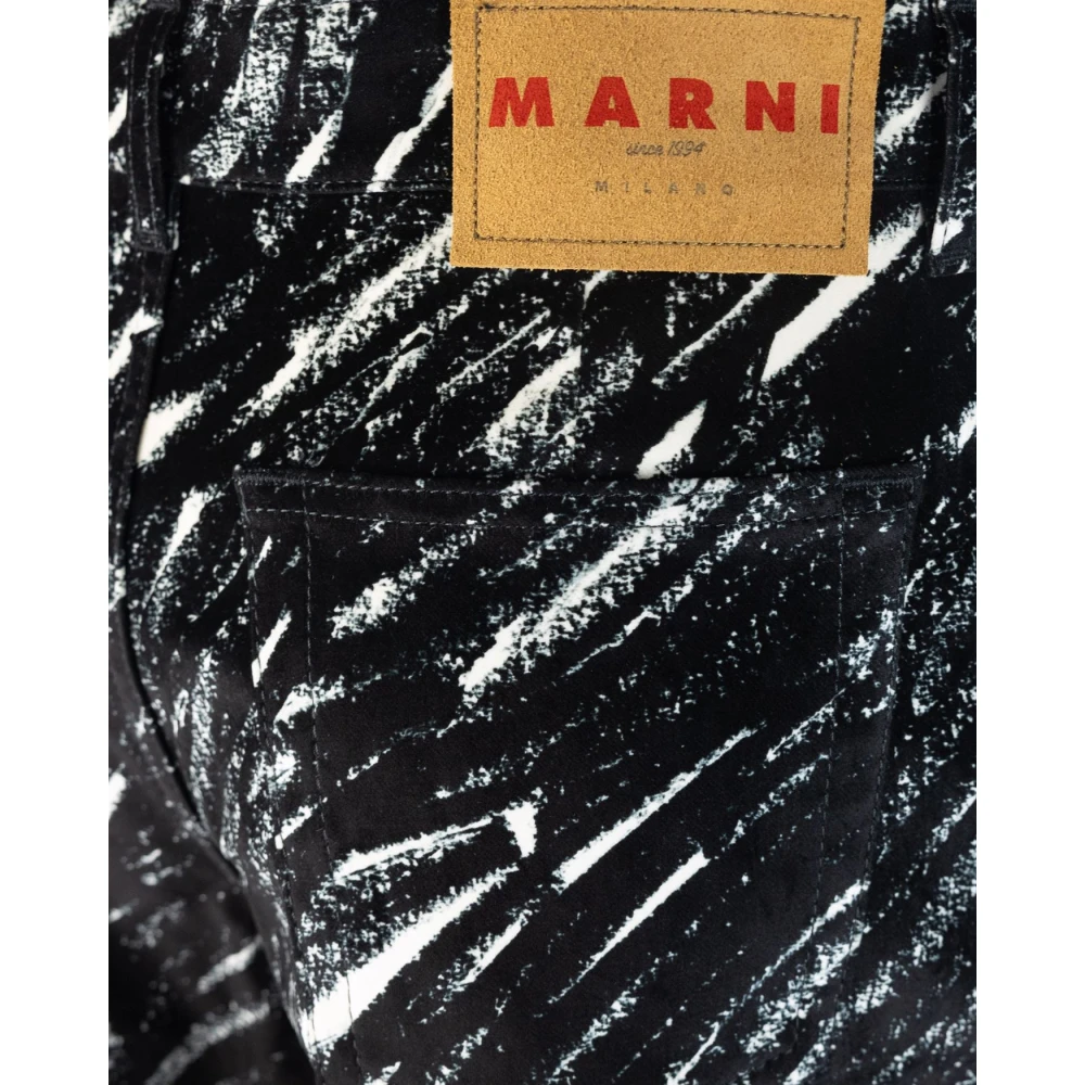 Marni Zwarte Denim Broek met Crayon Print Black Dames