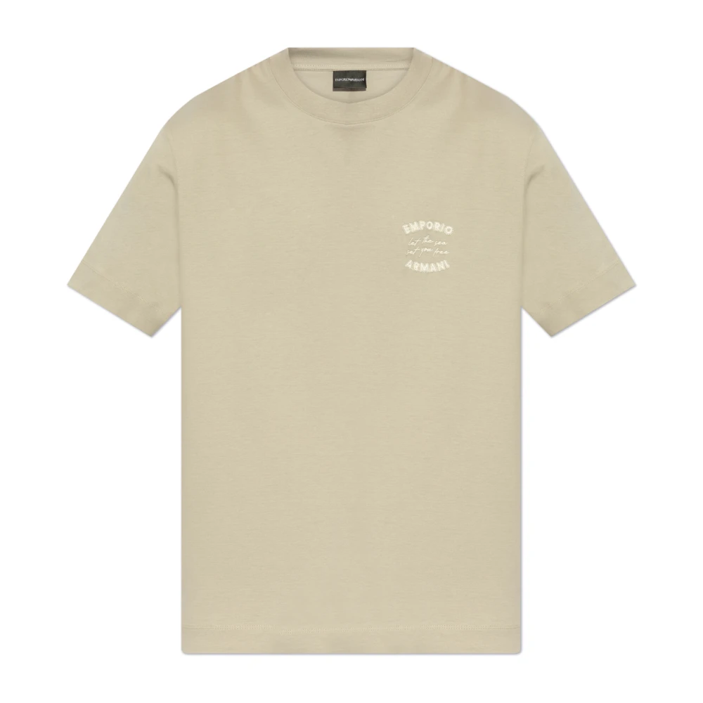 Emporio Armani Men's Beige T-Shirts, L, T-Shirt With Logo