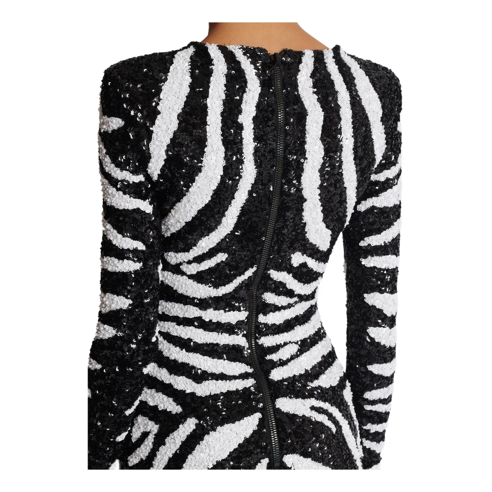 Balmain Korte tweekleurige paillettenjurk Zebra Black Dames