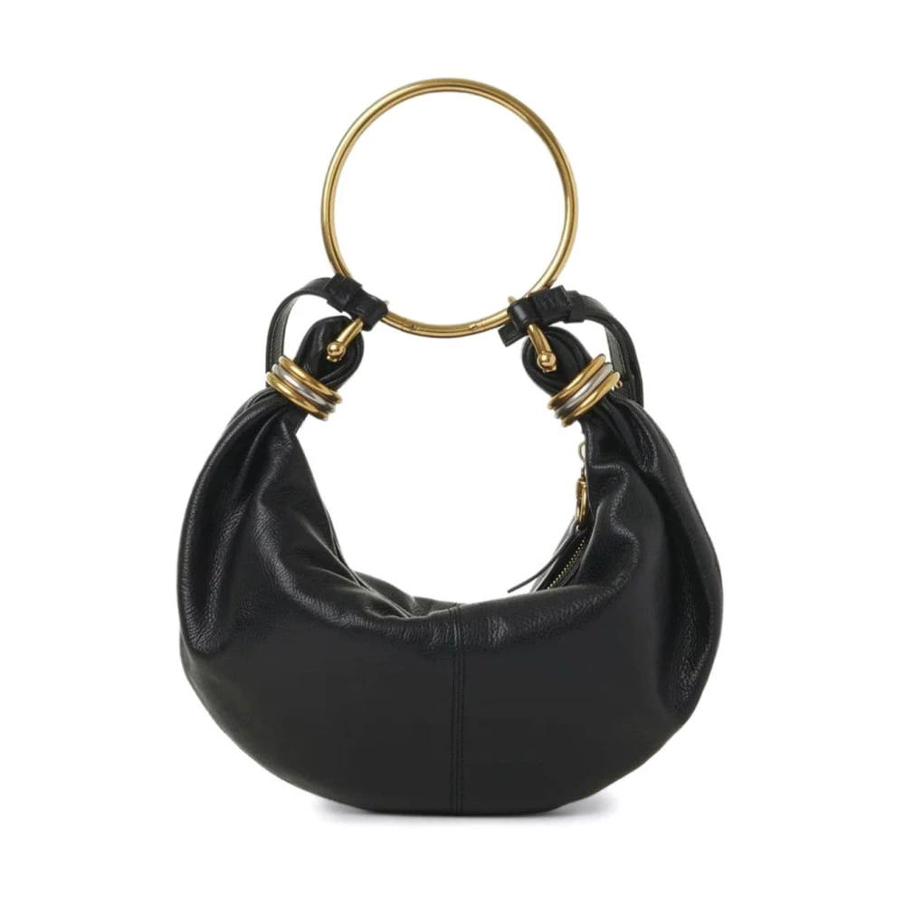 Chloé Zwarte Leren Ring Handvat Schoudertas Black Dames