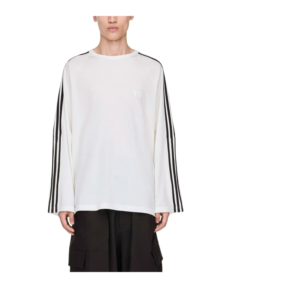 Adidas Men's White Long Sleeve Tee 3-Stripes - Long Sleeve Training Tops - L - Sport