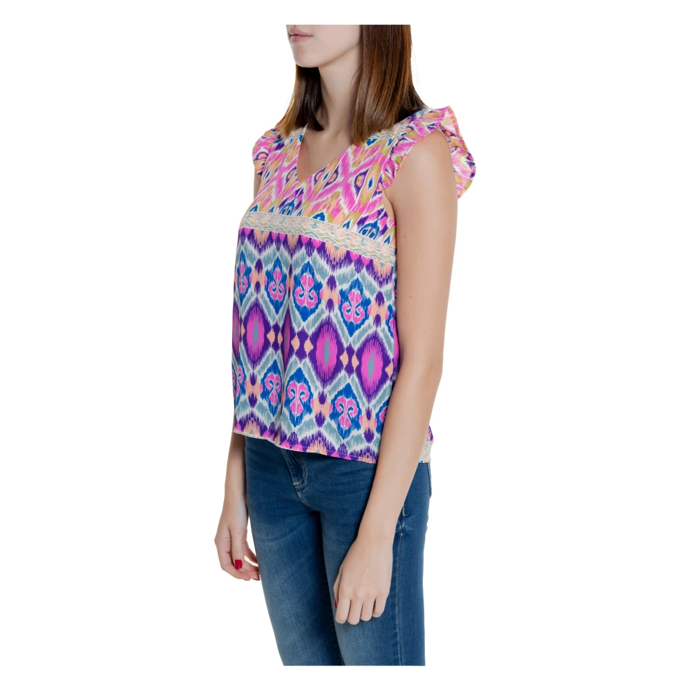 Only Roze V-hals Tanktop met Print Multicolor Dames
