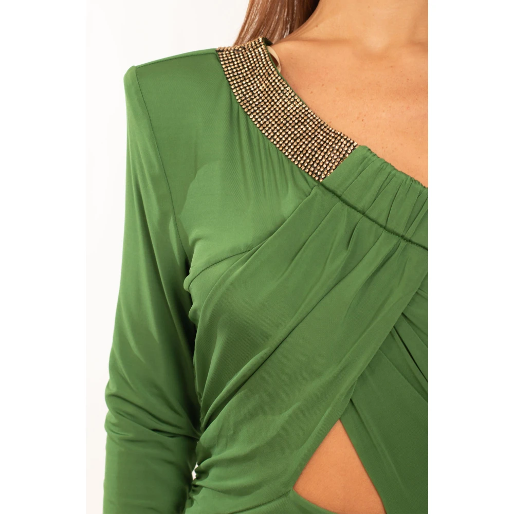 Babylon Strass Halslijn Mono-Schouder Jurk in Groen Green Dames