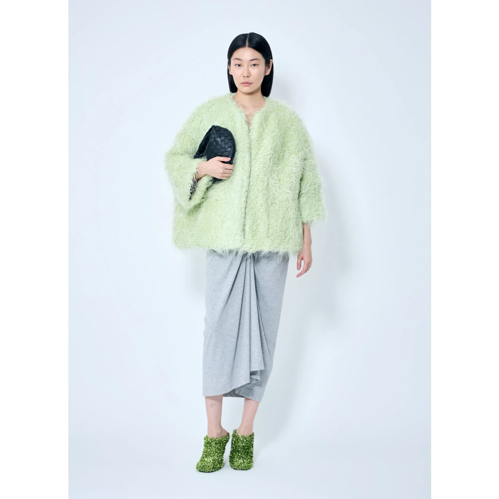 Dries Van Noten Faux Fur Jack Crewneck Lange Mouwen Green Dames