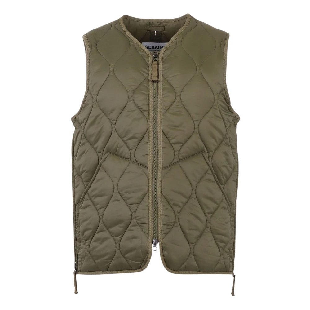 Sebago , Waistcoats, Male, Green, L, Green Quilted Knitwear Aw25 - Image 3