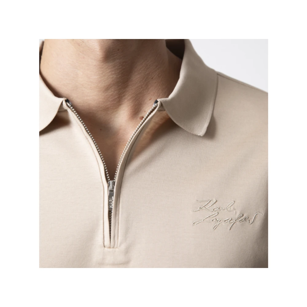 Karl Lagerfeld Beige Polo met Rits Pink Heren