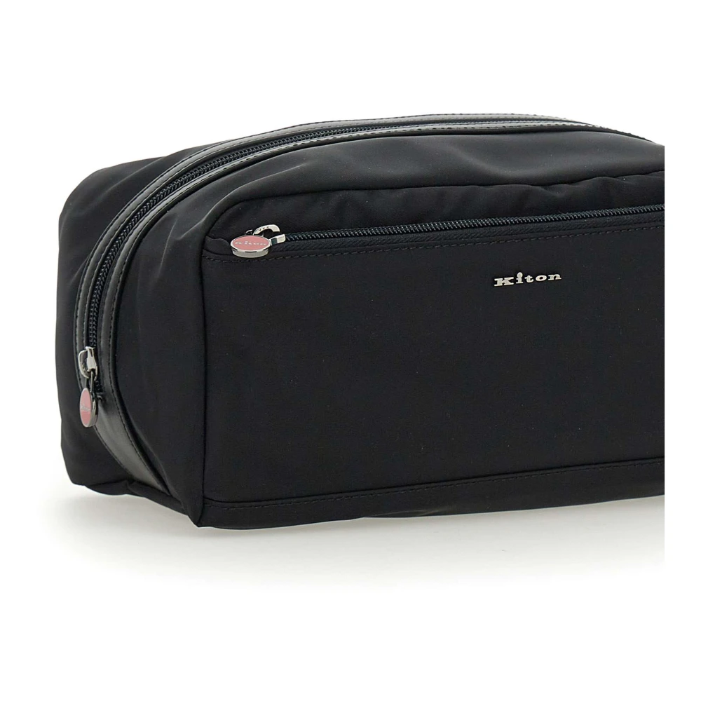 Kiton Zwarte Nylon Clutch Tas met Leren Details Black Heren