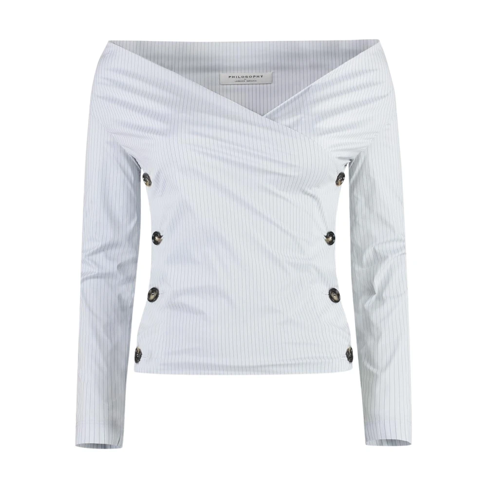 Philosophy Di Lorenzo Serafini Women's Blue Blouses, M, Off-Shoulder Striped Top