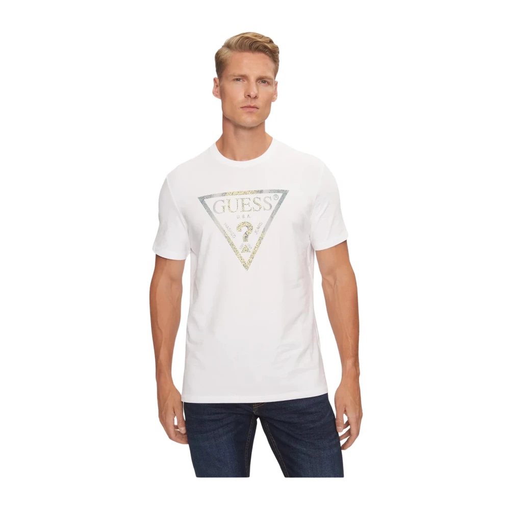 Guess Logo Katoen Stretch T-shirt White Heren