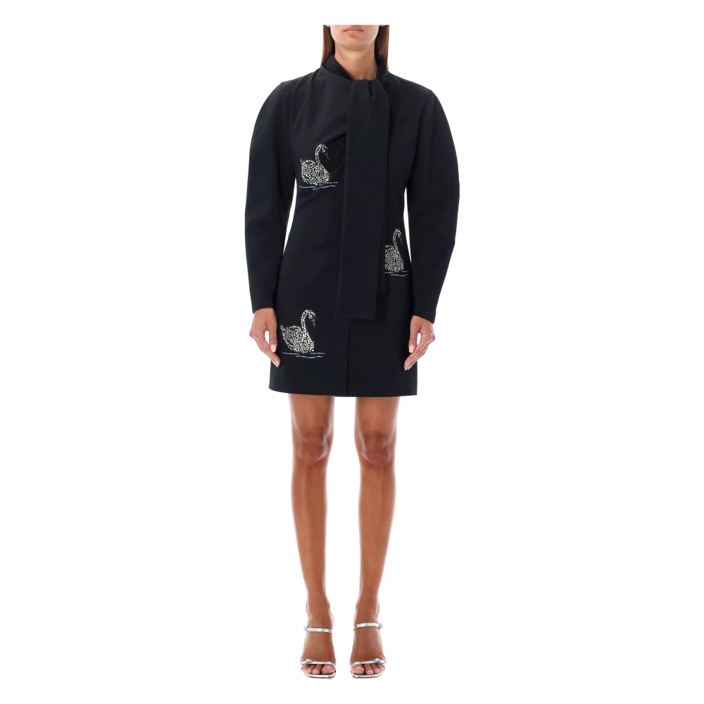 Msgm Zwarte Swan Mini Jurk Aw24 Black Dames