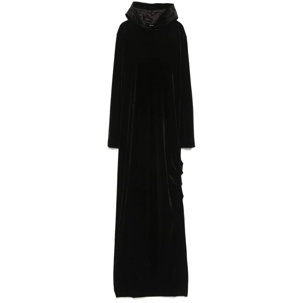 Avavav Zwarte Velours Hoodiejurk met Gerimpelde Details Black Dames