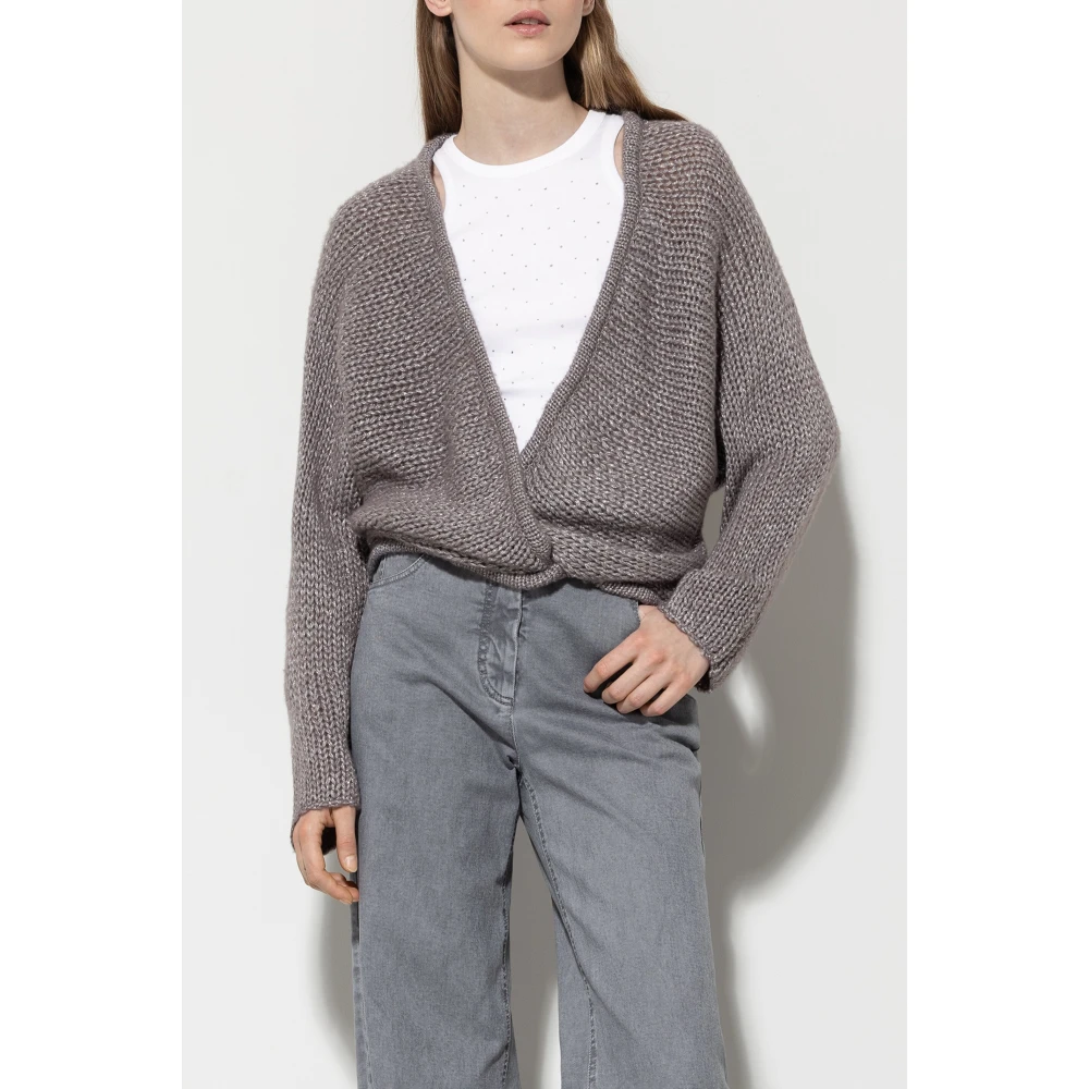 LUISA CERANO Glamoureuze Wollen Mix Cardigan Beige Dames