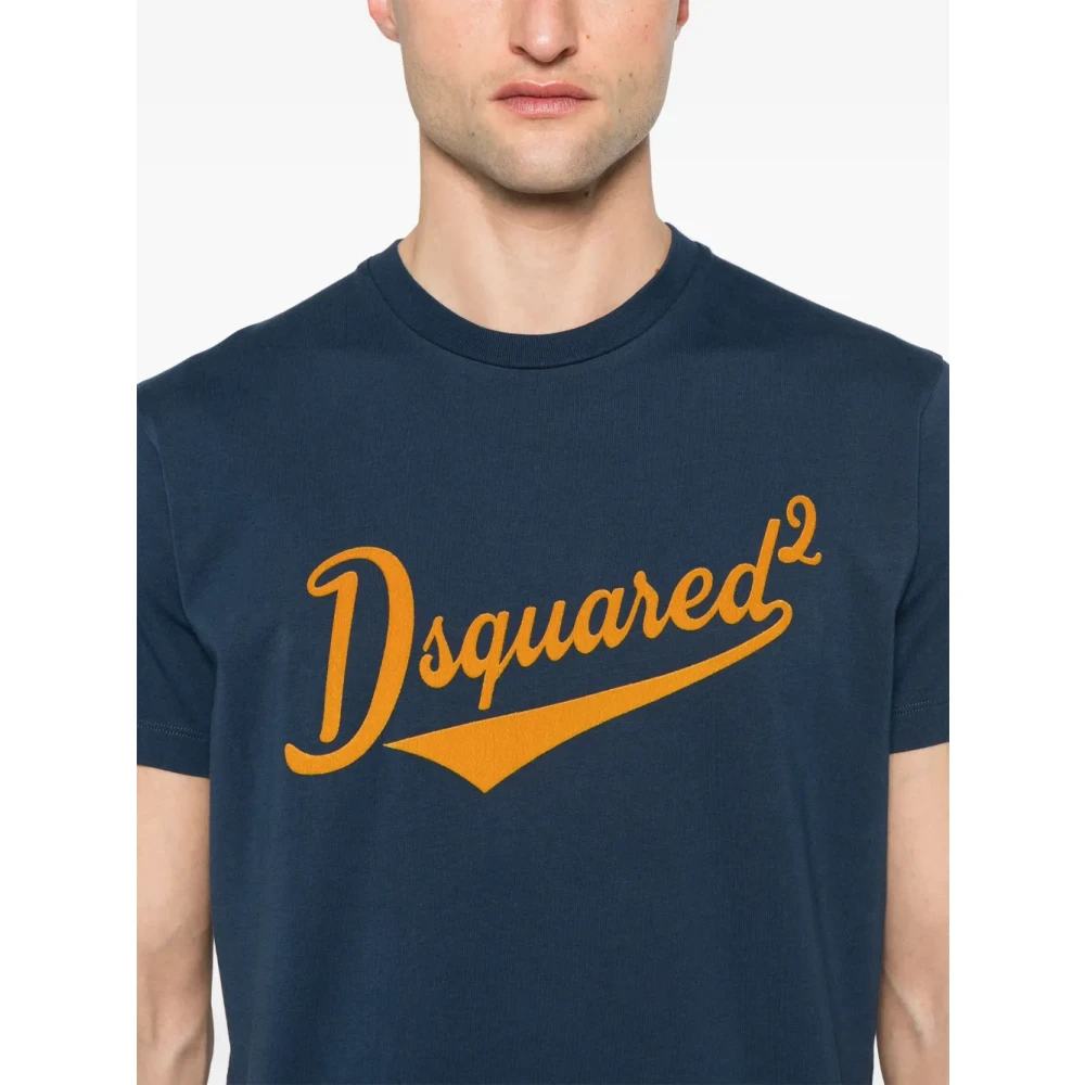 Dsquared2 Zachte Logo T-shirt Blauw Ronde Hals Korte Mouw Blue Heren