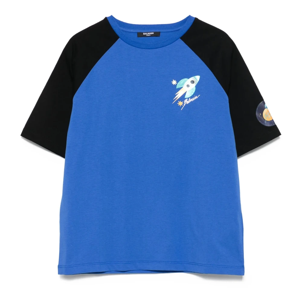Balmain Boys Blue Rocket Print Crewneck T-Shirt - Kids Short Sleeve T-Shirts - 8 Y - Kids