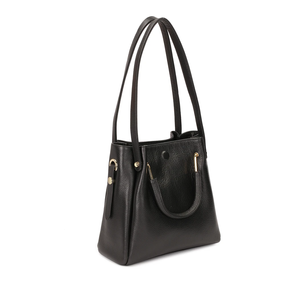 Kazar Leren handtas met metalen handvatten Black Dames