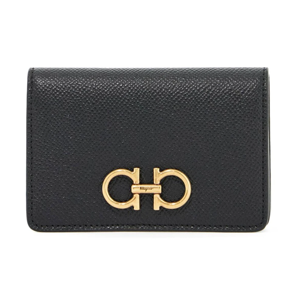 Salvatore Ferragamo Gouden Gancini Leren Muntportemonnee Black Dames