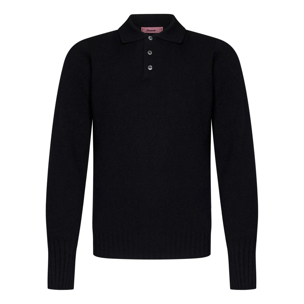 Drumohr Zwarte Wol Gebreide Poloshirt Black Heren