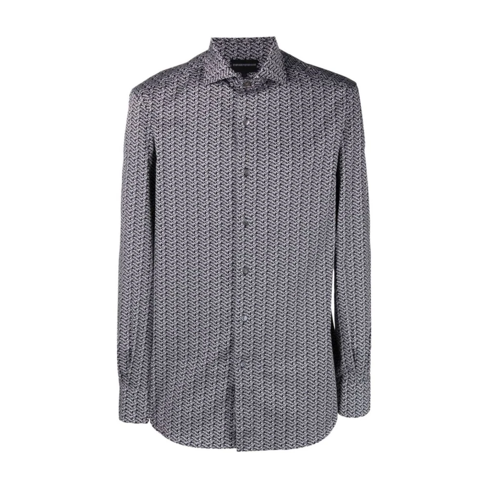 Emporio Armani Men's Blue Casual Shirts,, Slim Fit Lettering Print Shirt Large